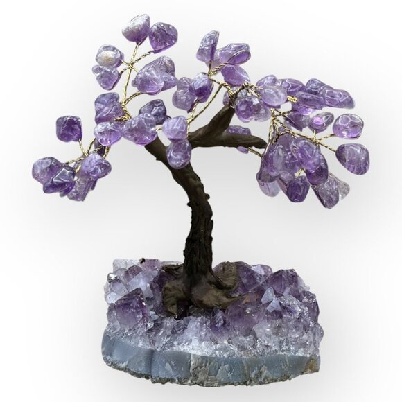 Amethyst Bonsai Crystal Tree Of Life Geode Base Gemstone Chakra Tree 7" Tall (E) - Picture 9 of 16